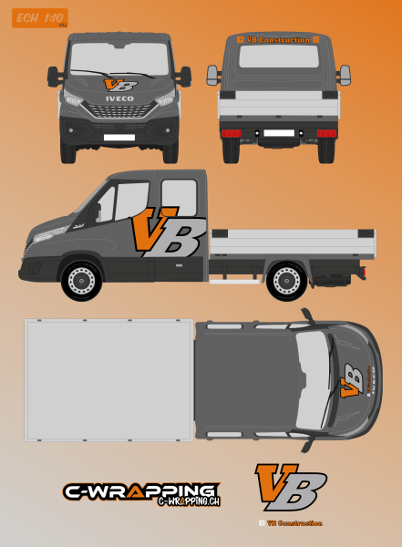 Flocage publicitaire sur utilitaire IVECO pour VB construction à Môtiers, Val-de-Travers dans le canton de Neuchâtel