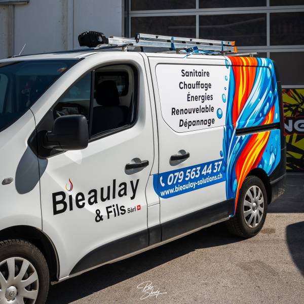 Marquage publicitaire complet pour Bieaulay & Fils Sàrl : une réalisation 100% maîtrisée en interne