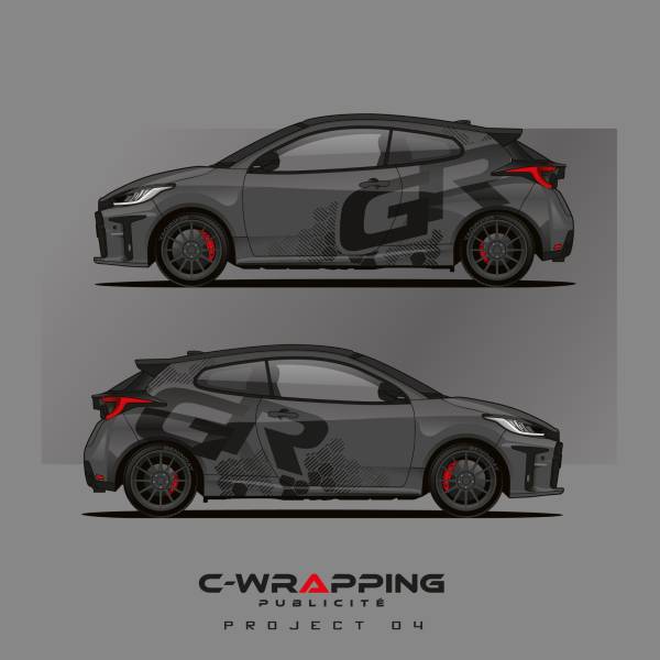 Création de déco sur maquette découpe et pose sur Yaris GR typée rallye