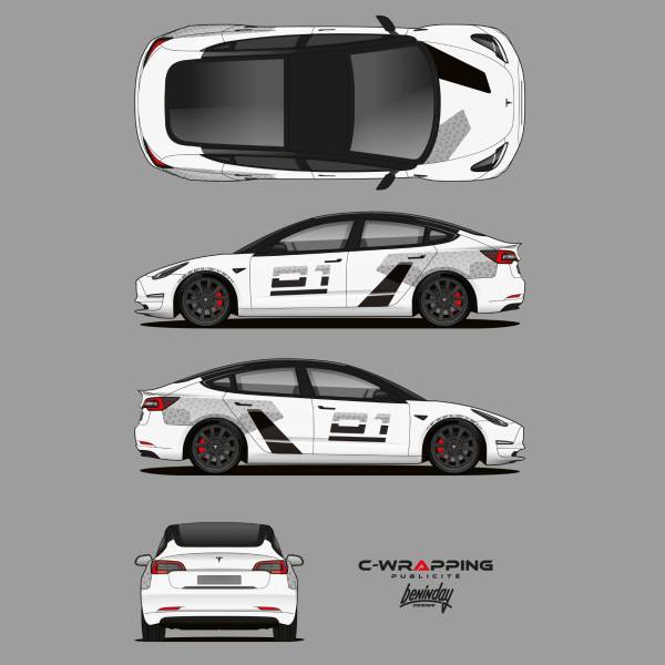 Maquette pour Covering sur Tesla Model 3 dualmotor impression et pose